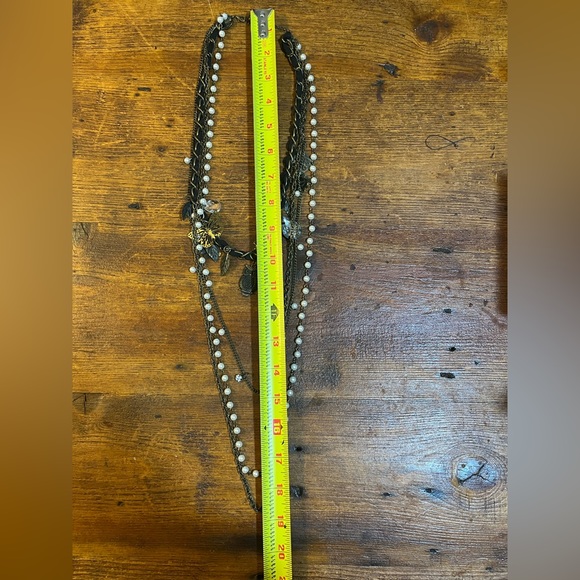 Multi-strand Necklace Faux Pearls, Owl, Butterfly, Leaves, Flowers, Heart, Gems - Picture 8 of 8